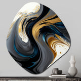 Black, White And Gold Liquid Art IV - Asymmetric Metal Wall Art