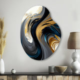 Black, White And Gold Liquid Art IV - Asymmetric Metal Wall Art