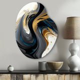 Black, White And Gold Liquid Art IV - Asymmetric Metal Wall Art