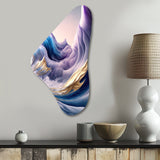 Blue, Gold And Purple Splash Paint IV - Asymmetric Metal Wall Art