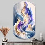 Blue And Gold Splash Paint III - Asymmetric Metal Wall Art