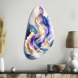 Blue And Gold Splash Paint III - Asymmetric Metal Wall Art