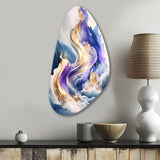 Blue And Gold Splash Paint III - Asymmetric Metal Wall Art