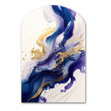 Blue And Gold Splash Paint IV - Asymmetric Metal Wall Art