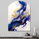 Blue And Gold Splash Paint IV - Asymmetric Metal Wall Art