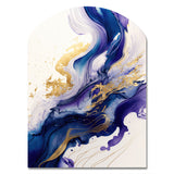 Blue And Gold Splash Paint IV - Asymmetric Metal Wall Art