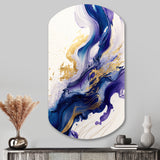 Blue And Gold Splash Paint IV - Asymmetric Metal Wall Art