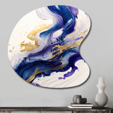 Blue And Gold Splash Paint IV - Asymmetric Metal Wall Art