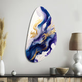 Blue And Gold Splash Paint IV - Asymmetric Metal Wall Art