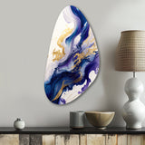 Blue And Gold Splash Paint IV - Asymmetric Metal Wall Art