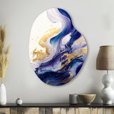 Blue And Gold Splash Paint IV - Asymmetric Metal Wall Art