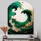 Emerald Green And Gold Abstract Waves I - Asymmetric Metal Wall Art