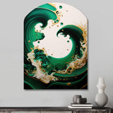 Emerald Green And Gold Abstract Waves I - Asymmetric Metal Wall Art