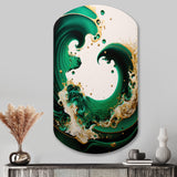 Emerald Green And Gold Abstract Waves I - Asymmetric Metal Wall Art