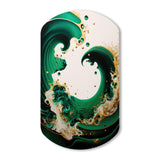 Emerald Green And Gold Abstract Waves I - Asymmetric Metal Wall Art