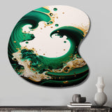 Emerald Green And Gold Abstract Waves I - Asymmetric Metal Wall Art