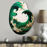 Emerald Green And Gold Abstract Waves I - Asymmetric Metal Wall Art