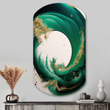 Emerald Green And Gold Abstract Waves III - Asymmetric Metal Wall Art