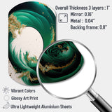 Emerald Green And Gold Abstract Waves III - Asymmetric Metal Wall Art