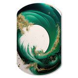 Emerald Green And Gold Abstract Waves III - Asymmetric Metal Wall Art