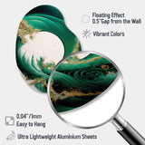 Emerald Green And Gold Abstract Waves III - Asymmetric Metal Wall Art