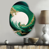 Emerald Green And Gold Abstract Waves III - Asymmetric Metal Wall Art