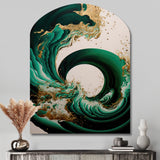 Emerald Green And Gold Abstract Waves IV - Asymmetric Metal Wall Art