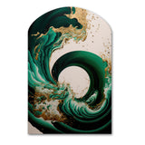 Emerald Green And Gold Abstract Waves IV - Asymmetric Metal Wall Art