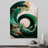 Emerald Green And Gold Abstract Waves IV - Asymmetric Metal Wall Art