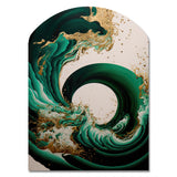 Emerald Green And Gold Abstract Waves IV - Asymmetric Metal Wall Art