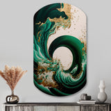 Emerald Green And Gold Abstract Waves IV - Asymmetric Metal Wall Art