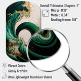 Emerald Green And Gold Abstract Waves IV - Asymmetric Metal Wall Art