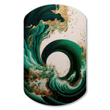 Emerald Green And Gold Abstract Waves IV - Asymmetric Metal Wall Art