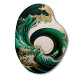 Emerald Green And Gold Abstract Waves IV - Asymmetric Metal Wall Art