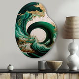 Emerald Green And Gold Abstract Waves IV - Asymmetric Metal Wall Art