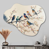 Multicolor Birds On Plum Blossoms Tree VIII - Asymmetric Metal Wall Art