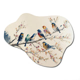 Multicolor Birds On Plum Blossoms Tree VIII - Asymmetric Metal Wall Art