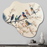 Multicolor Birds On Plum Blossoms Tree VIII - Asymmetric Metal Wall Art