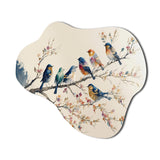 Multicolor Birds On Plum Blossoms Tree VIII - Asymmetric Metal Wall Art