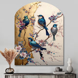 Multicolor Birds On Plum Blossoms Tree II - Asymmetric Metal Wall Art