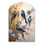 Multicolor Birds On Plum Blossoms Tree II - Asymmetric Metal Wall Art