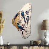 Multicolor Birds On Plum Blossoms Tree II - Asymmetric Metal Wall Art