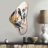 Multicolor Birds On Plum Blossoms Tree II - Asymmetric Metal Wall Art