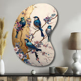 Multicolor Birds On Plum Blossoms Tree II - Asymmetric Metal Wall Art