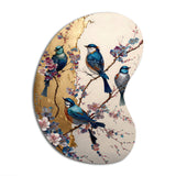 Multicolor Birds On Plum Blossoms Tree II - Asymmetric Metal Wall Art