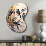 Multicolor Birds On Plum Blossoms Tree II - Asymmetric Metal Wall Art