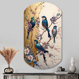 Multicolor Birds On Plum Blossoms Tree II - Asymmetric Metal Wall Art