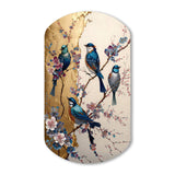 Multicolor Birds On Plum Blossoms Tree II - Asymmetric Metal Wall Art