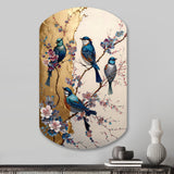 Multicolor Birds On Plum Blossoms Tree II - Asymmetric Metal Wall Art