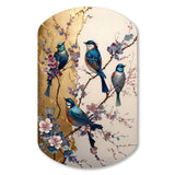 Multicolor Birds On Plum Blossoms Tree II - Asymmetric Metal Wall Art